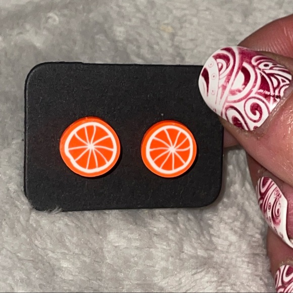 New Handmade Artisan Orange Slices Polymer Clay Hypoallergenic Stud Earrings - Picture 6 of 7